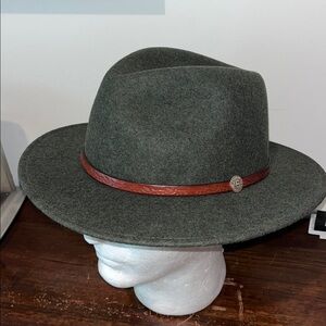 Green 100% Wool Felt STETSON Cromwell men’s Fedora brim Hat L NWOT USA Made